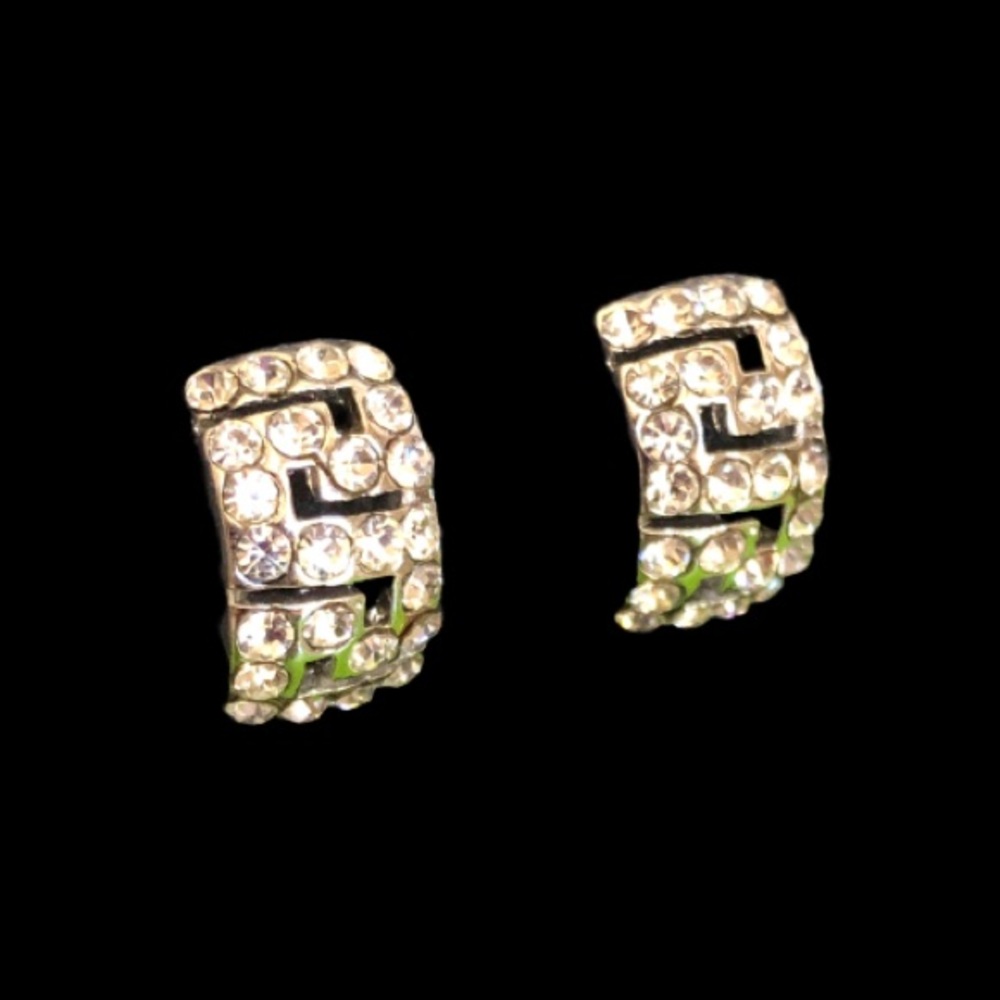 Small Rhinestone Silver Color Hoop Earrings